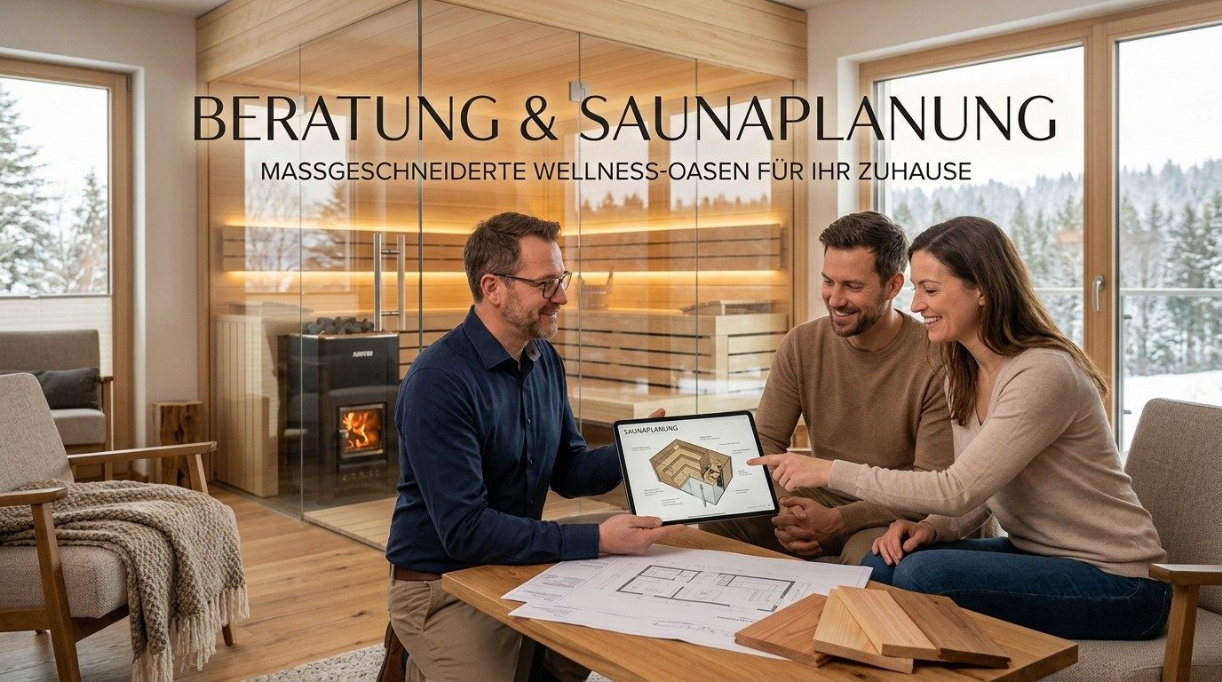 Beratung zur Saunaplanung: Saunabauer bespricht den Entwurf mit Kunden